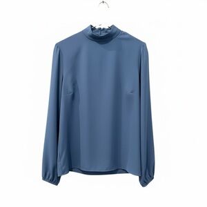 Theory Blue Long Sleeve Silk Blouse